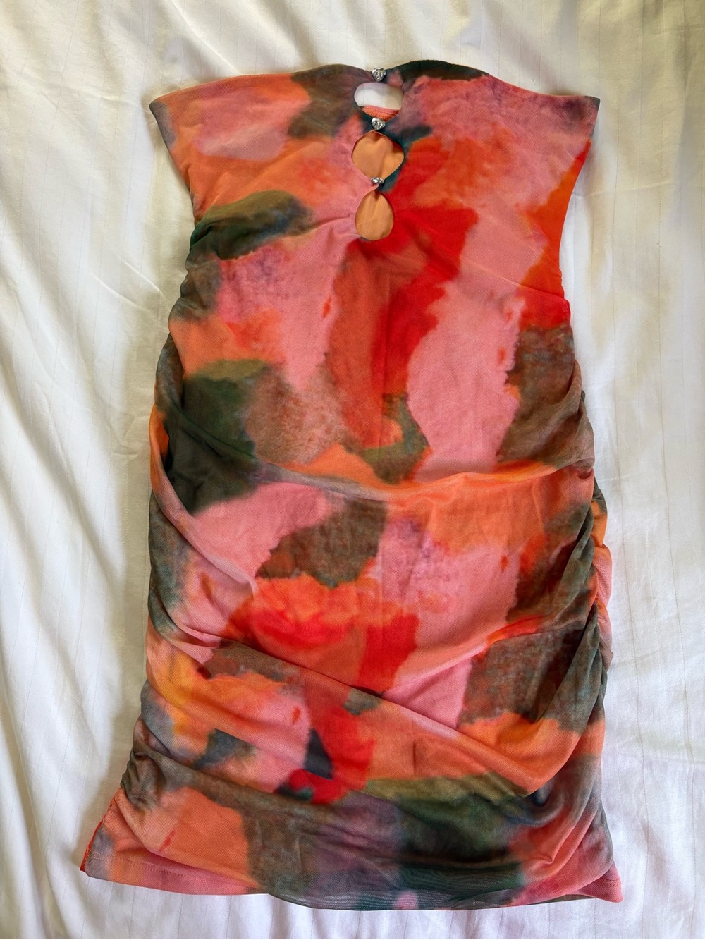 Strapless Tie-Dye Cutout Bodycon Dress - Orange Multi